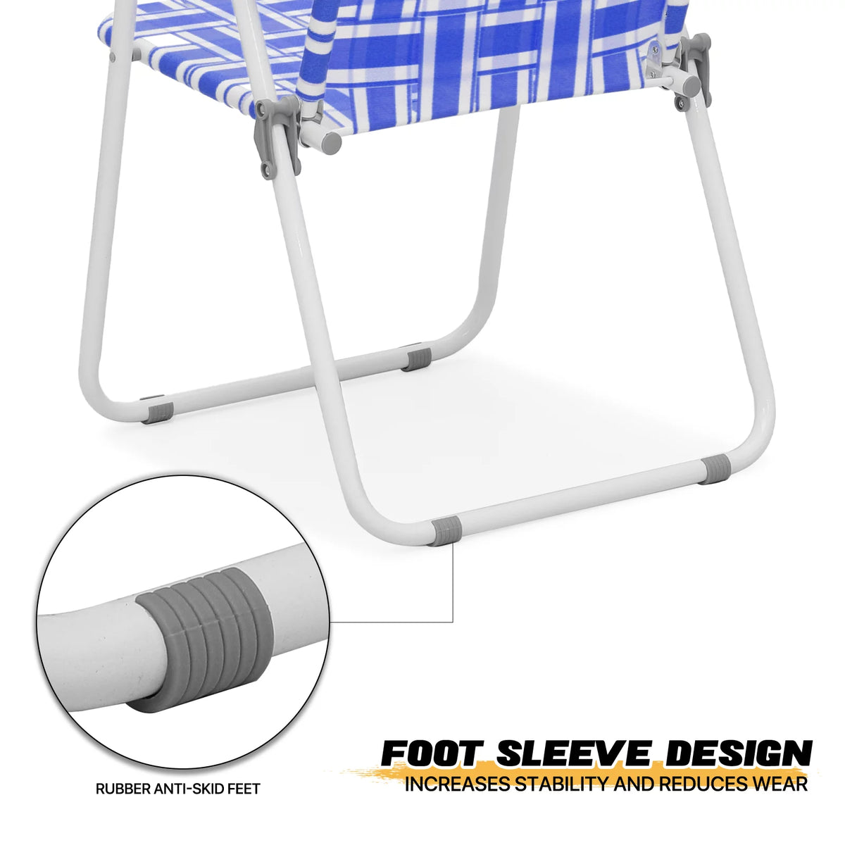 Folding Webbed Beach Chairs Set of 2 with Armrests, Blue P815549