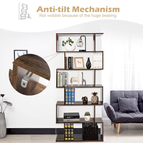 Black 6 Shelf Geometric Bookcase A803375
