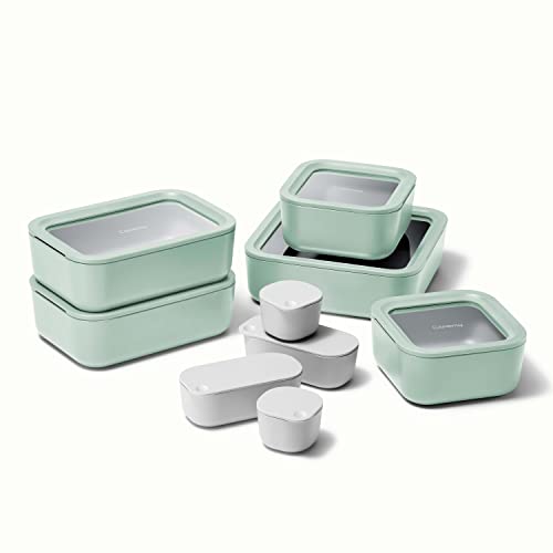 14 Pieces Ceramic Coated Glass Food Storage Set with Glass Lids J90802