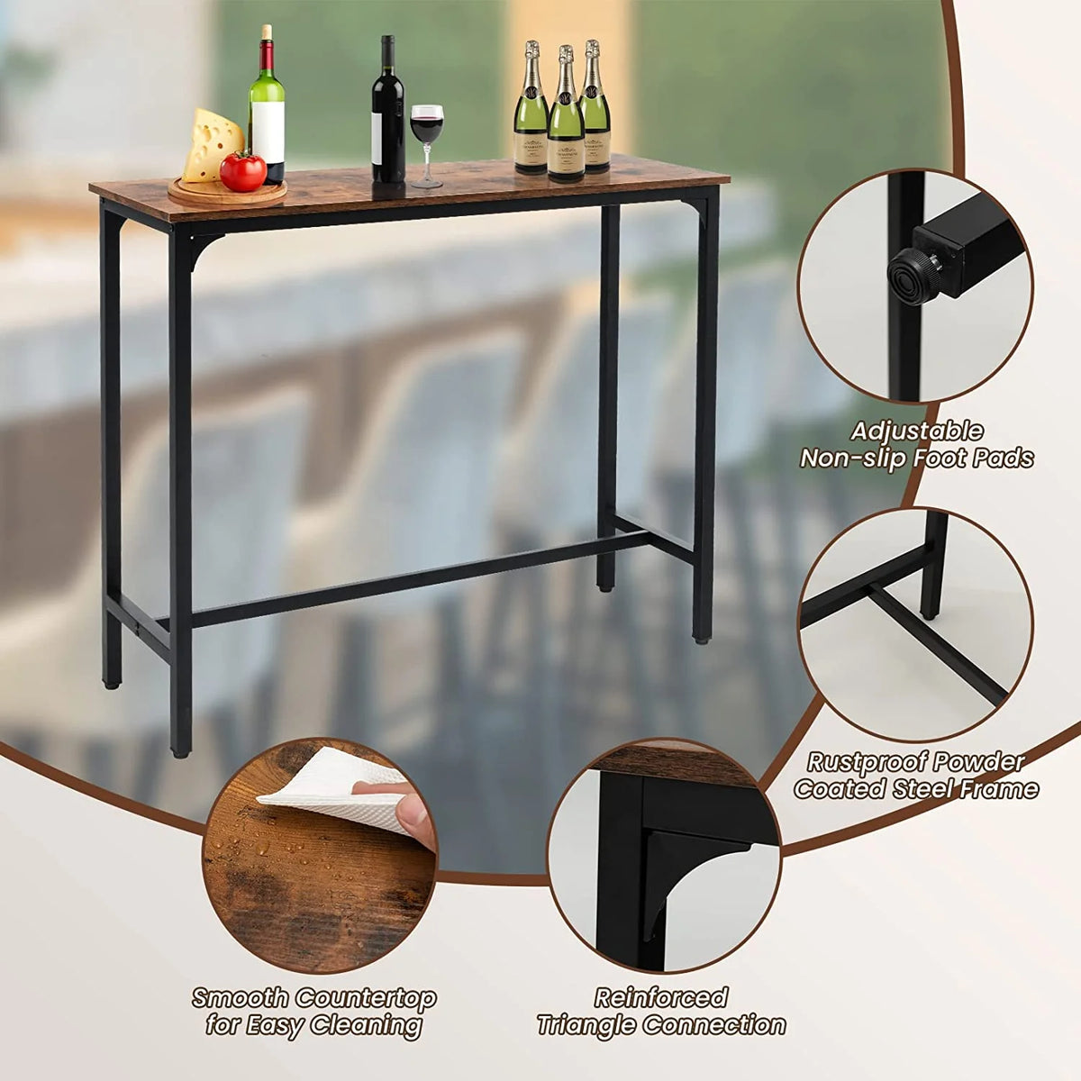 48" Narrow Rectangular Console Table with Steel Frame B4898