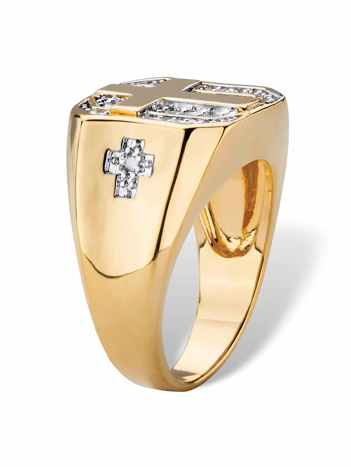 Yellow Gold-Plated Octagon Cross Ring C61188