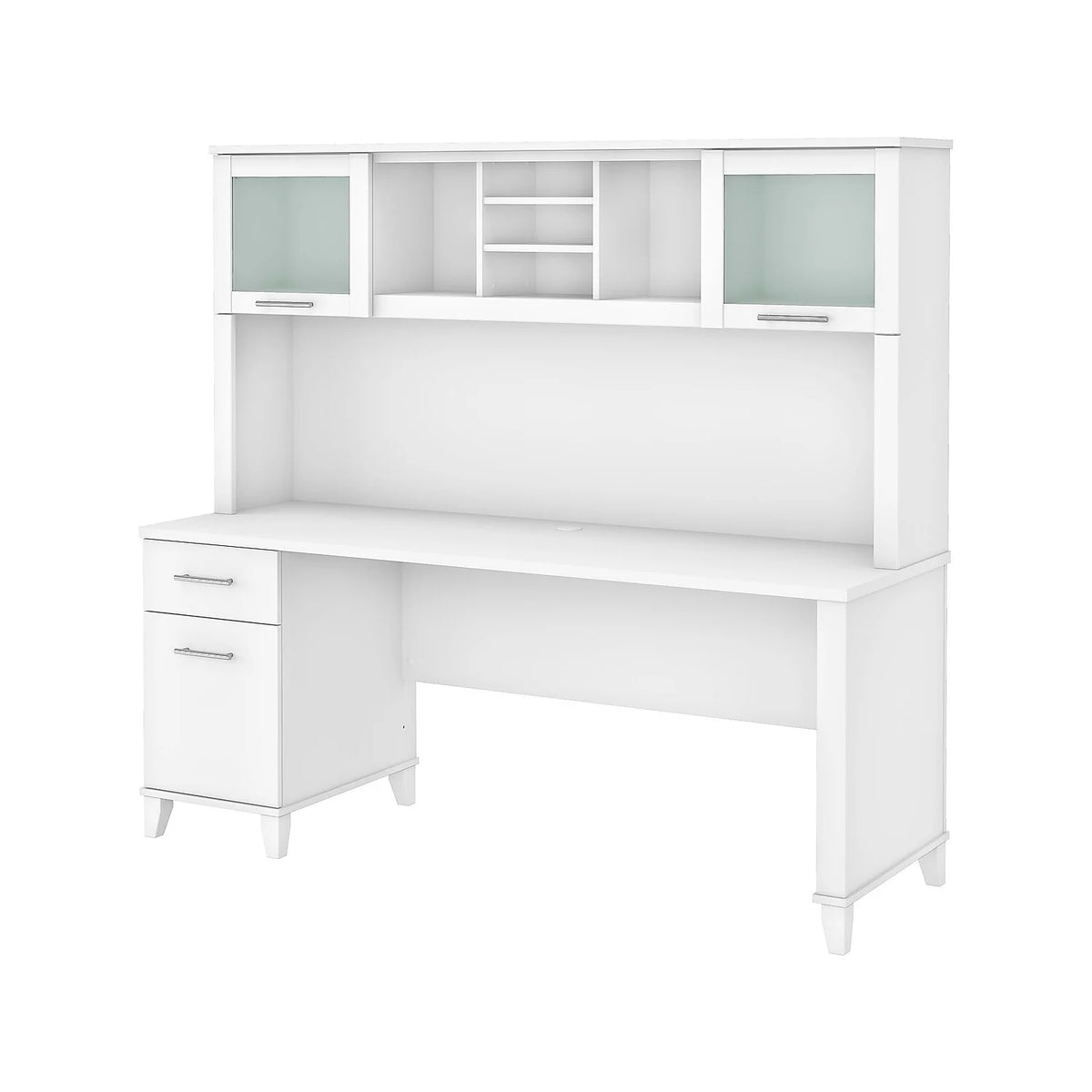 White Office Desk with Drawers and Hutch S924985