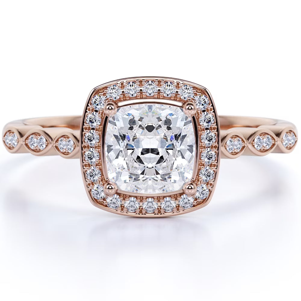 10K Rose Gold Vintage Halo Engagement Ring N975879