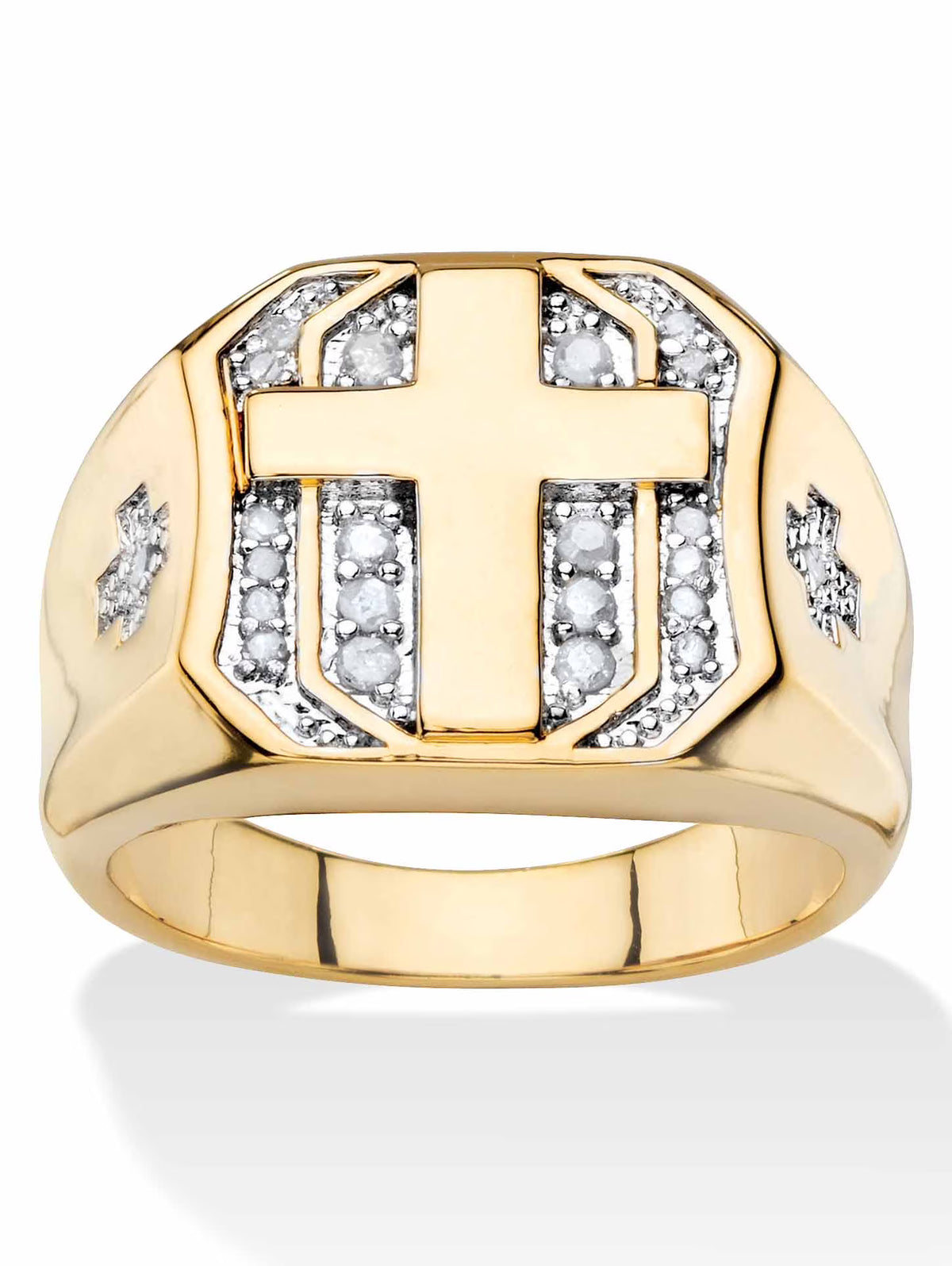 Yellow Gold-Plated Octagon Cross Ring C61188
