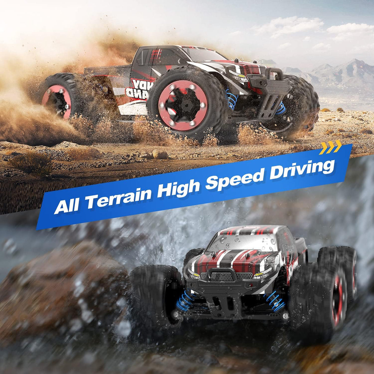 Remote Control Car 1:18 Scale 4WD Off Road Monster Trucks 2.4GHz 2 Rechargeable Battery Pack of 2 J80511