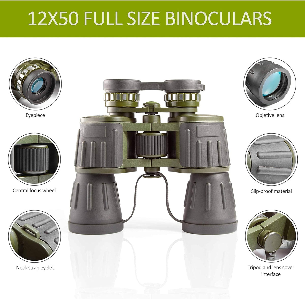 12X50 Full Size Binoculars with Tripod & Smartphone Adapter Carrying Bag F312