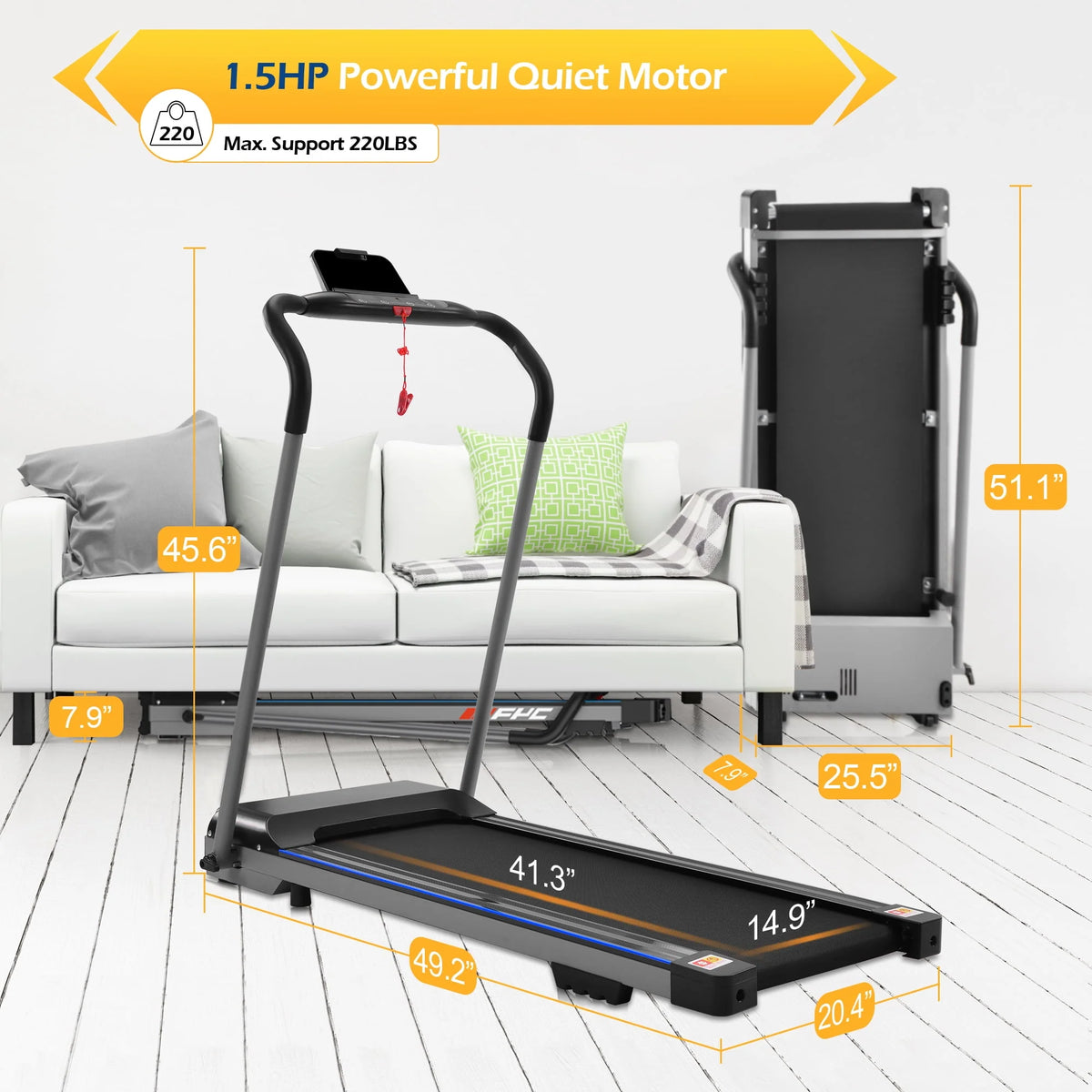 2.5HP Folding Treadmill with Bluetooth & Incline Y121