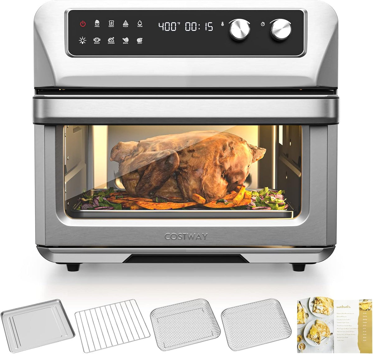 21 QT Air Fryer Toaster Oven Combo with 8 Preset Functions, Silver N545453