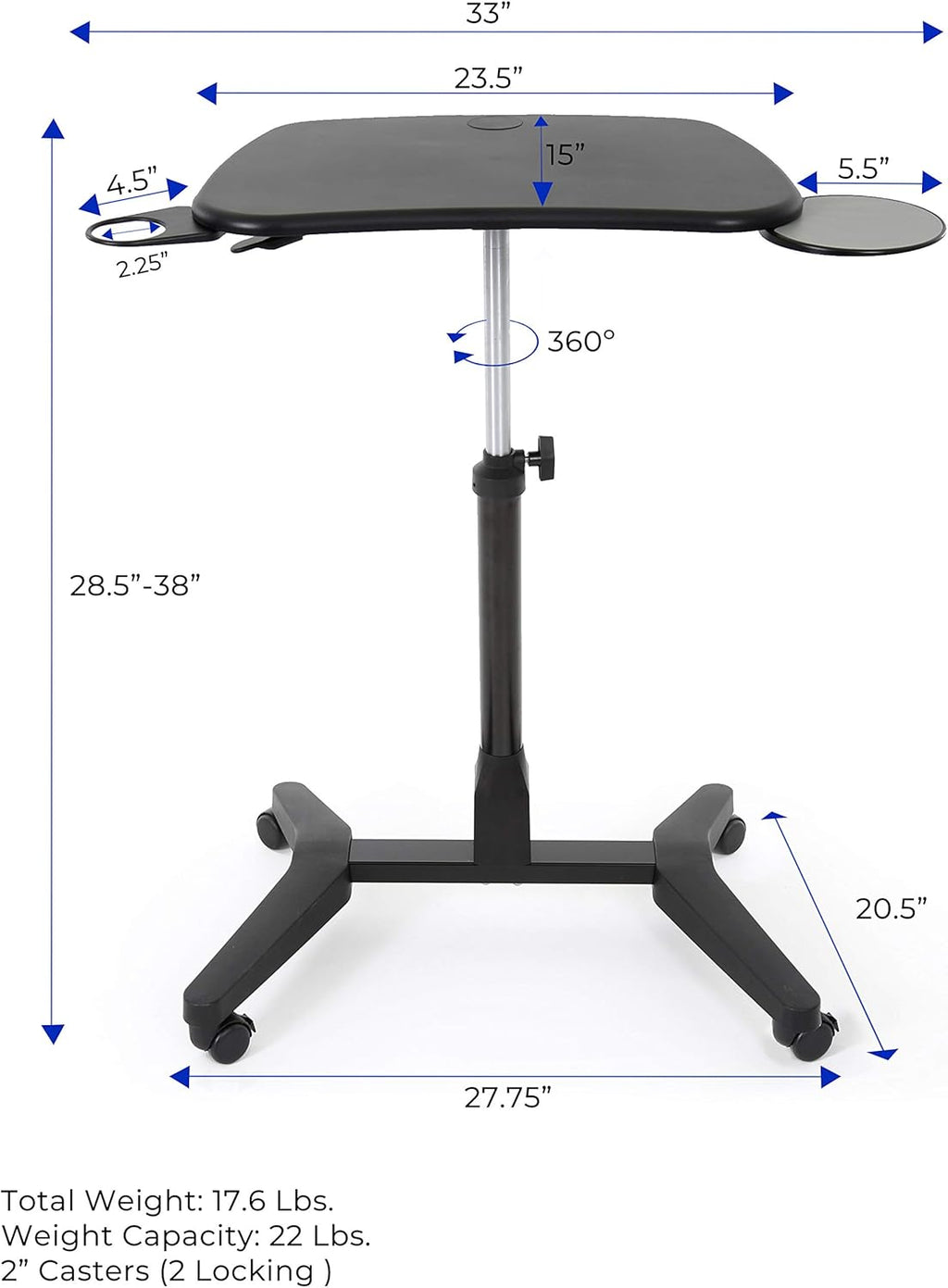 Mobile Podium with Pull Out Mouse Pad & Cup Holder, Black H15688