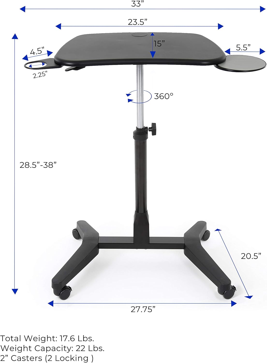 Mobile Podium with Pull Out Mouse Pad & Cup Holder, Black H15688