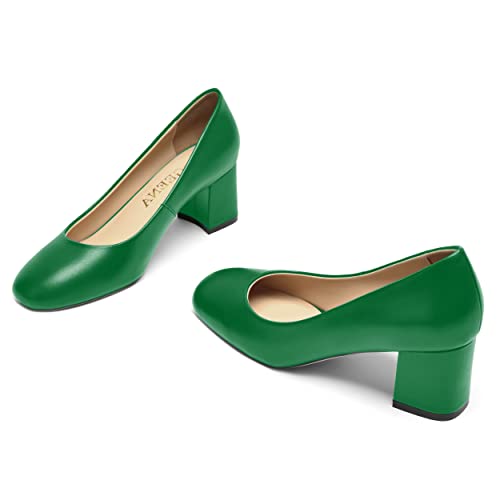 Matte Leather Round Toe Chunky Low Heel Pumps Shoes 2.2 Inch C697