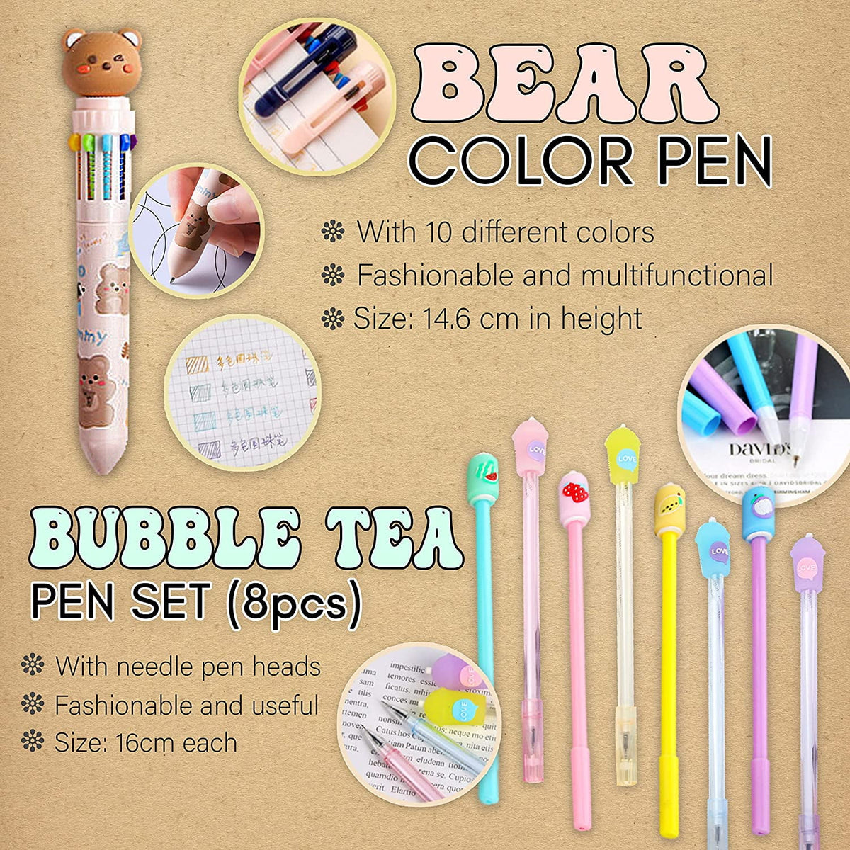 Kawaii Stationery Set with Pop Up Pencil Case, Eraser, 8 Pens, 50 Pcs Stickers Y8328