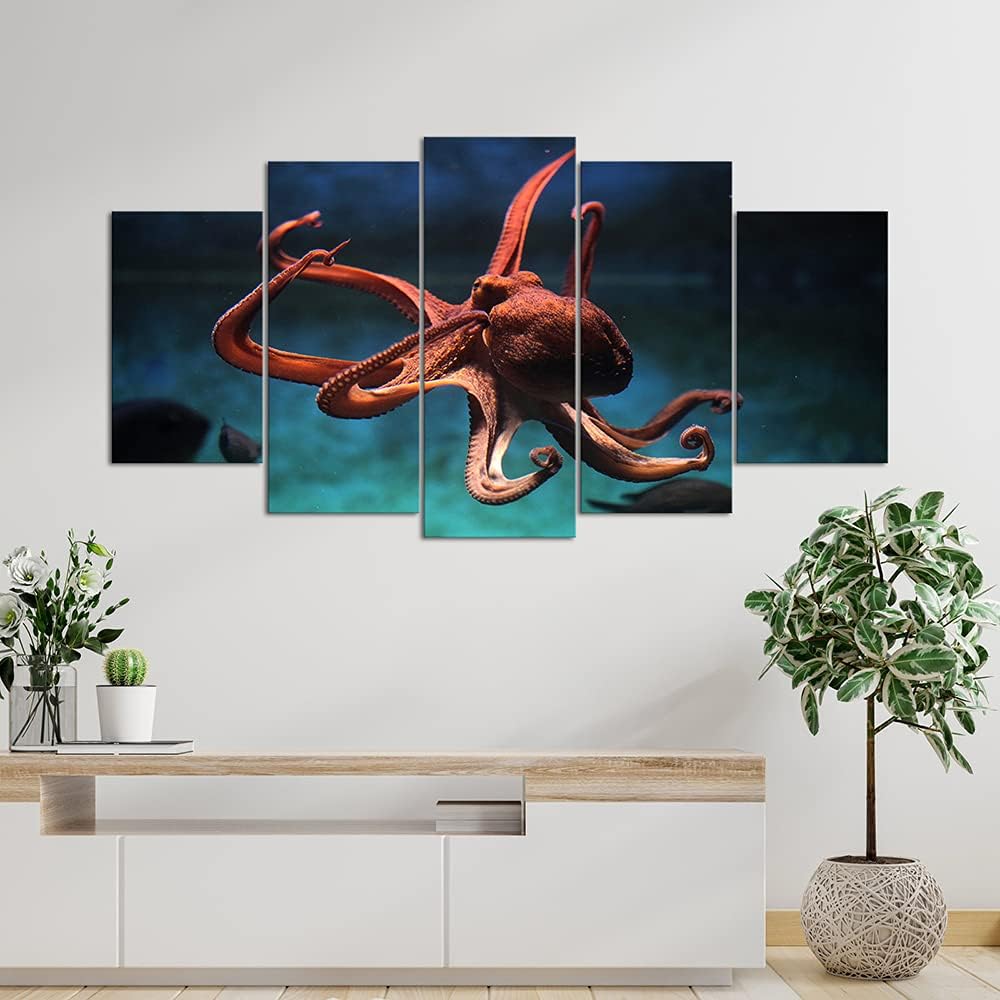 5 Piece Blue Octopus Canvas Wall Art S671642