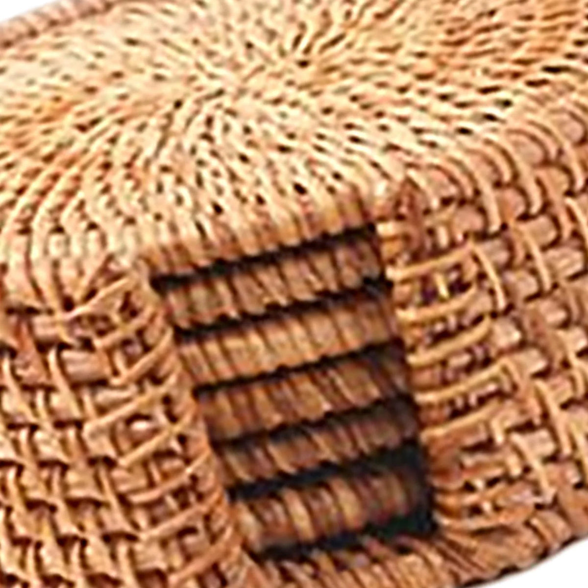 6x Round Rattan Coasters with Holder L458