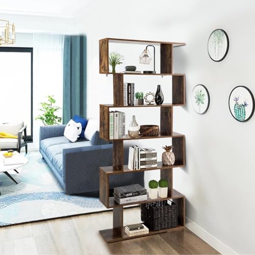 Black 6 Shelf Geometric Bookcase A803375