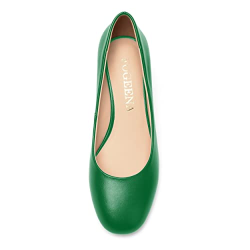 Matte Leather Round Toe Chunky Low Heel Pumps Shoes 2.2 Inch C697