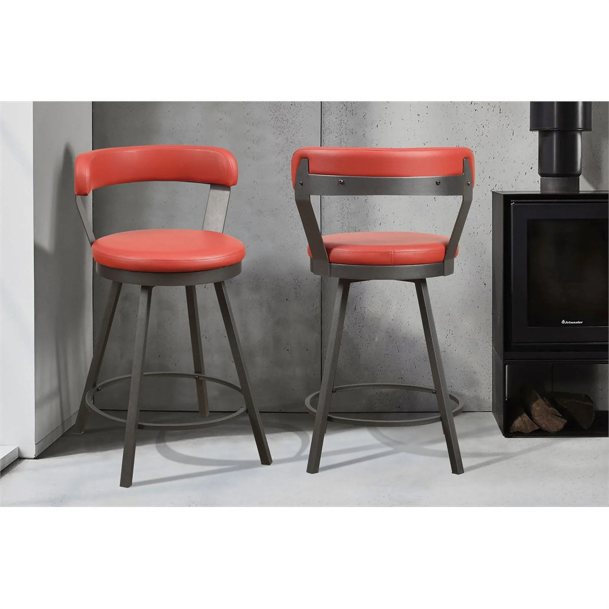 Red Metal Swivel Counter Height Chair (Set of 2) D200