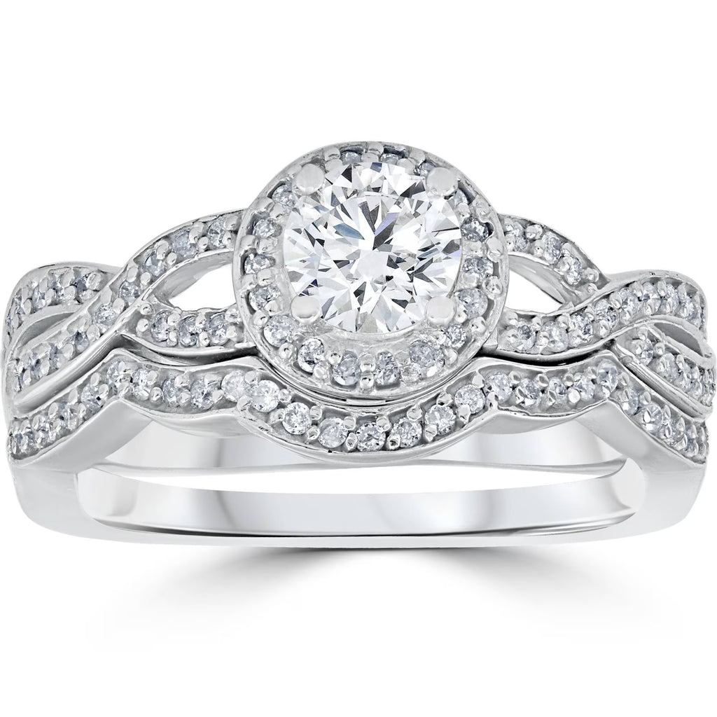 Curve Engagement Ring & Matching Wedding Band 14K White Gold G12419