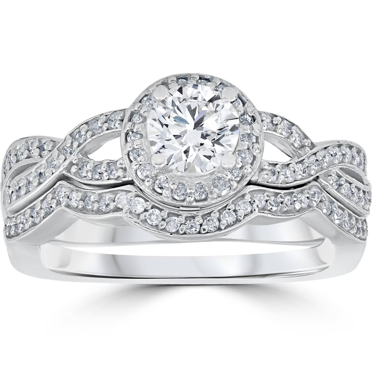 Curve Engagement Ring & Matching Wedding Band 14K White Gold G12419
