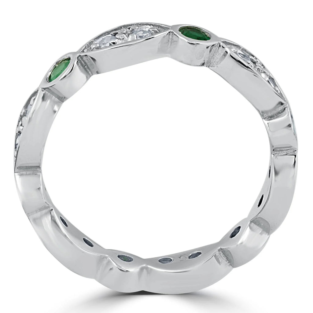 1ct Diamond & Imitation Green Emerald Eternity Ring 14K White Gold X941427