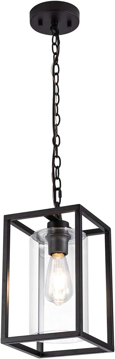 Clear Glass Shade Black Metal Pendant Lighting L1139