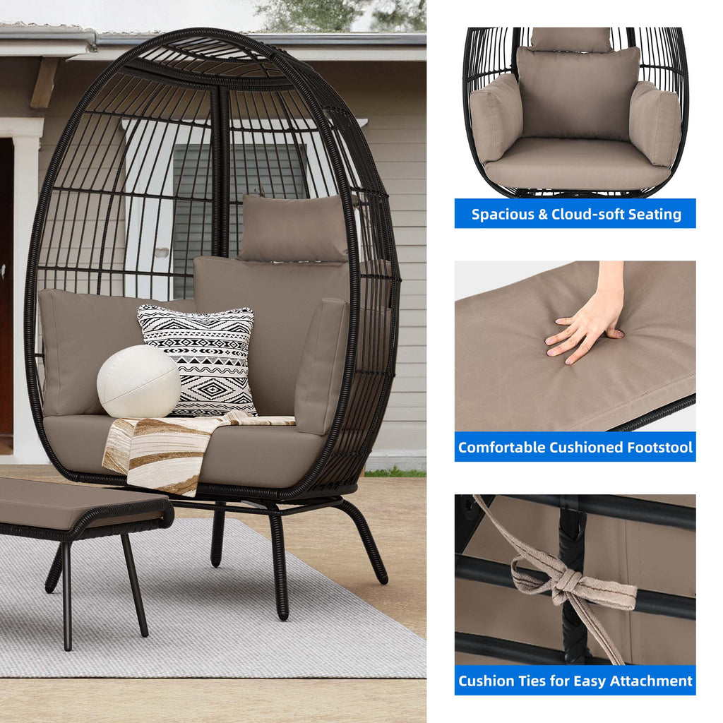 Oversized Wicker Egg Chair with Stand and Cushions T696013