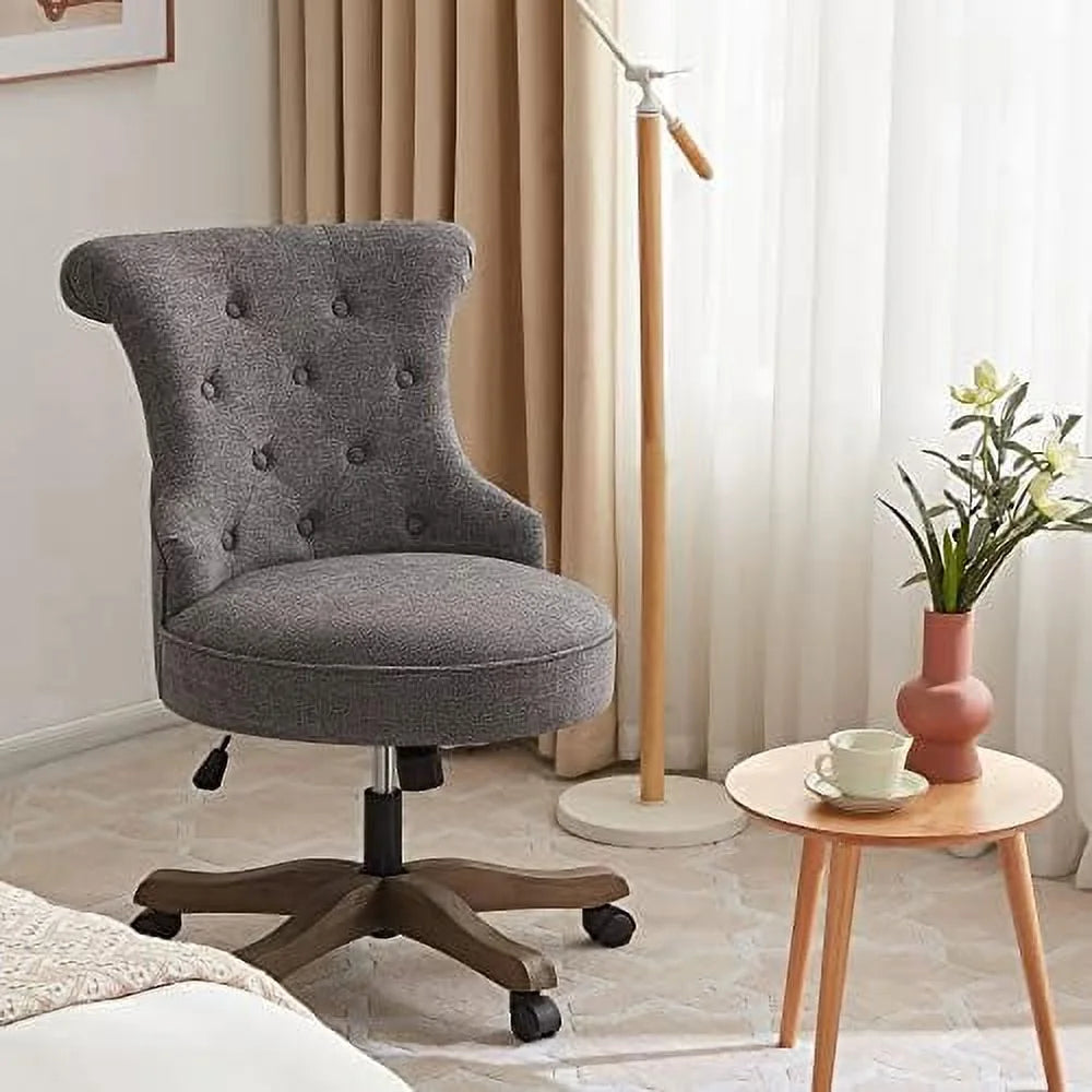 Teal Linen Fabric Adjustable Height Swivel Office Chair with Wheels Y89343