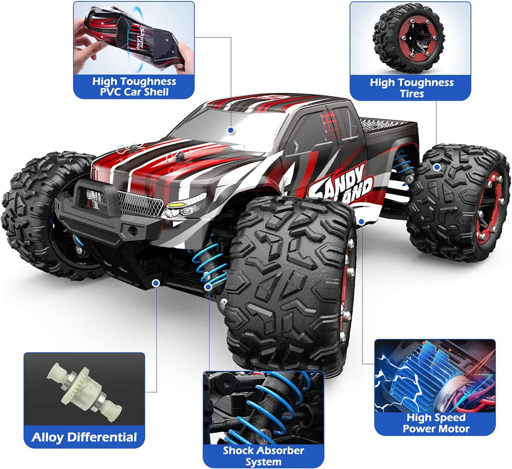 Remote Control Car 1:18 Scale 4WD Off Road Monster Trucks 2.4GHz 2 Rechargeable Battery Pack of 2 J80511