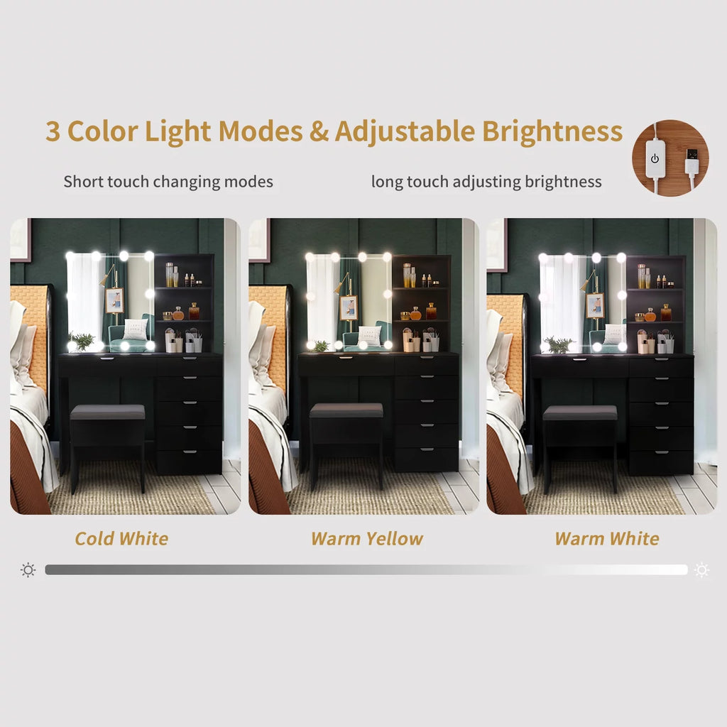 White Makeup Vanity Table Set with Sliding Mirror O2737