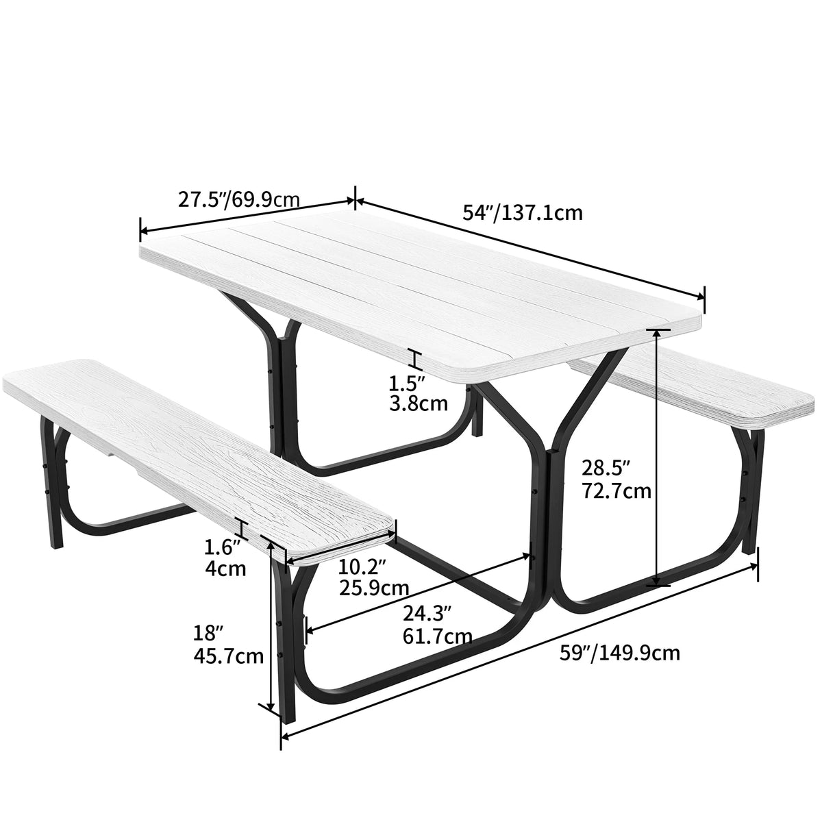Heavy-Duty Outdoor Picnic Table Set Black A748029