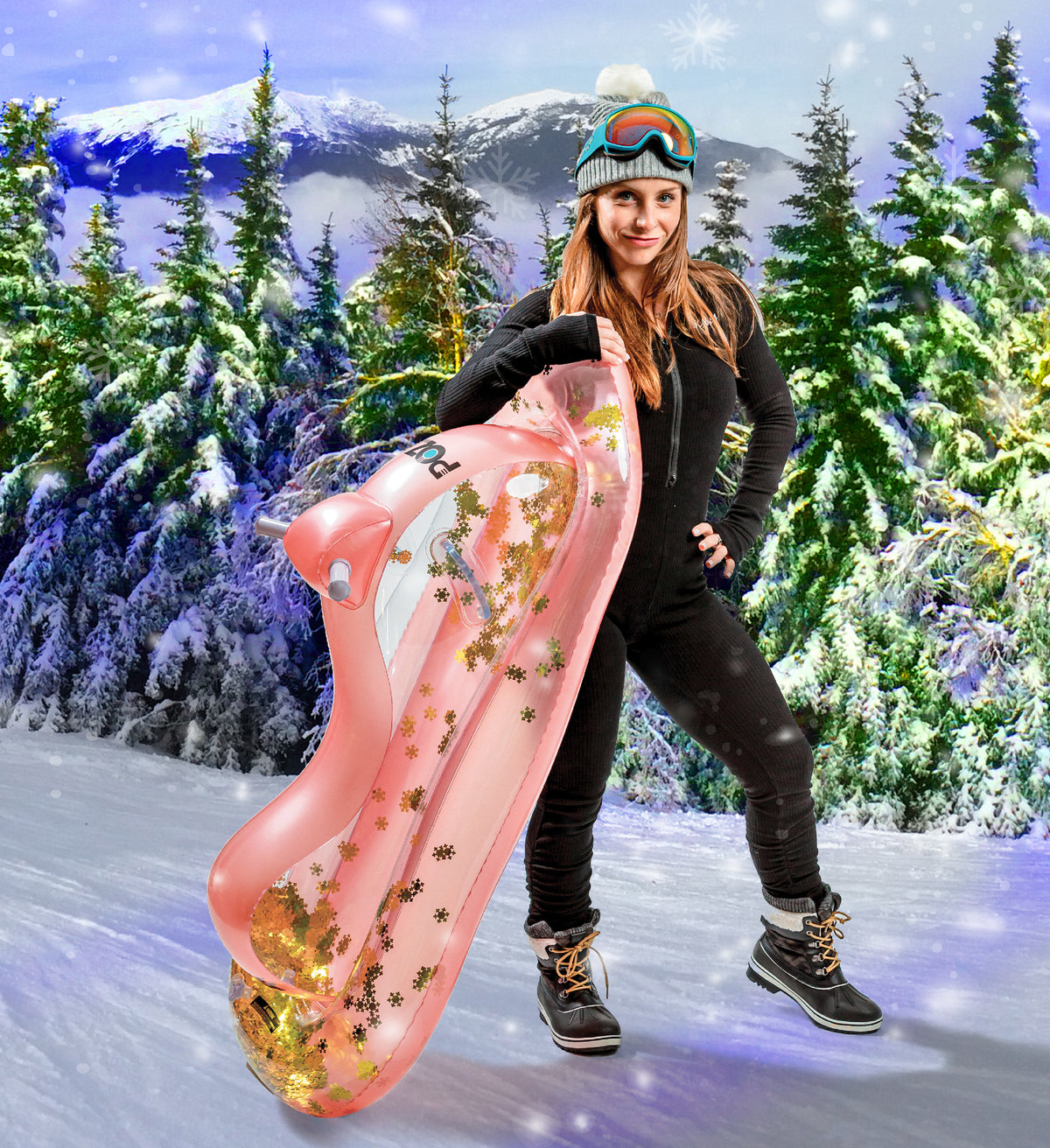 Inflatable Snowmobile Sled Set of 3, Rose Gold, Gold, and Silver, 51 Inches J3503
