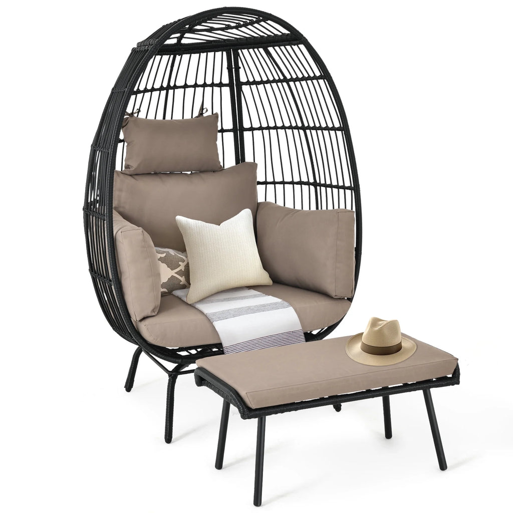 Oversized Wicker Egg Chair with Stand and Cushions T696013