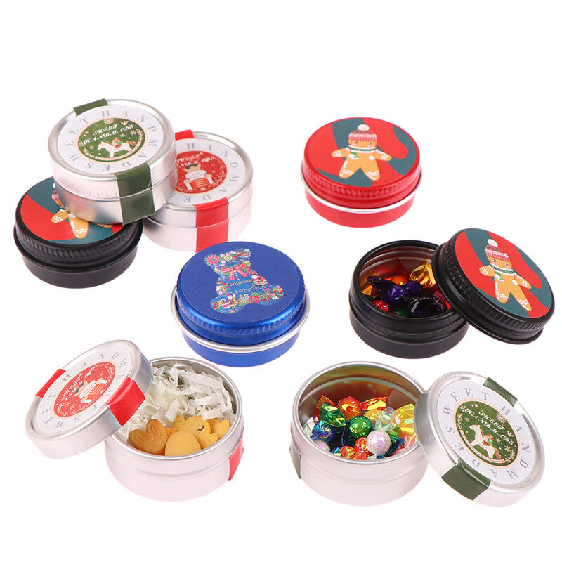 1:12 Dollhouse Miniature Christmas Cookies Biscuit Candy Gift Box Tin Box Model Decor Toy E5100