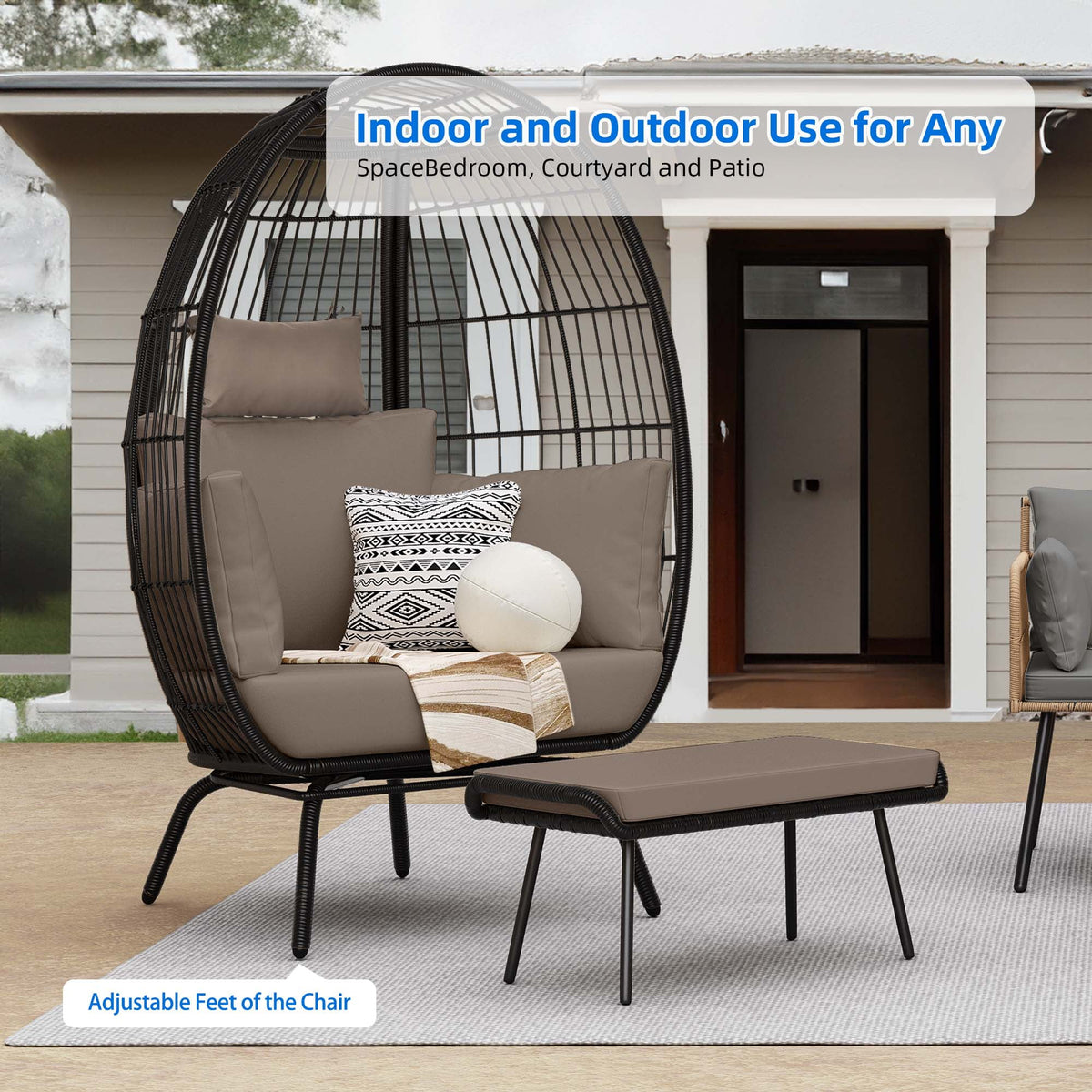 Oversized Wicker Egg Chair with Stand and Cushions T696013