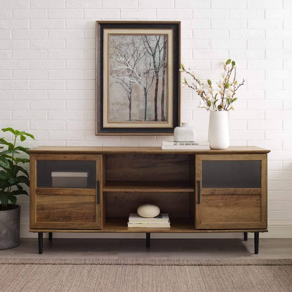 Dark Walnut Glass Wood TV Console J392968