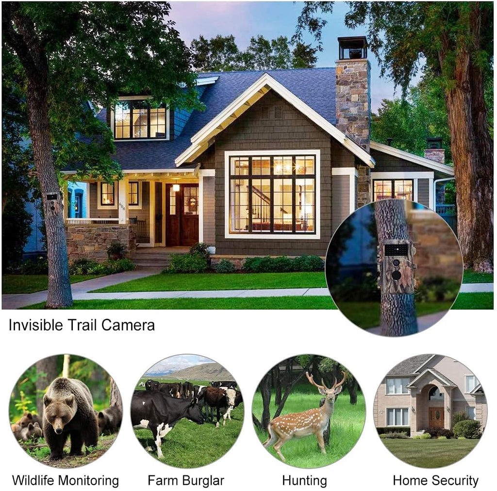 Deer Camera with Night Vision 24MP HD 1296P H.264 MP4 Video No Glow IR Motion Sensor Activated IP66 Waterproof O84789