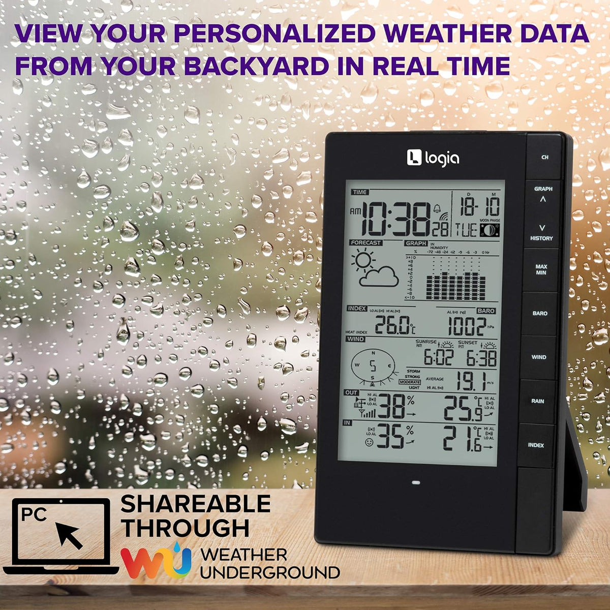 5-in-1 Indoor/Outdoor Weather Station Wireless Backlit LCD Screen L315