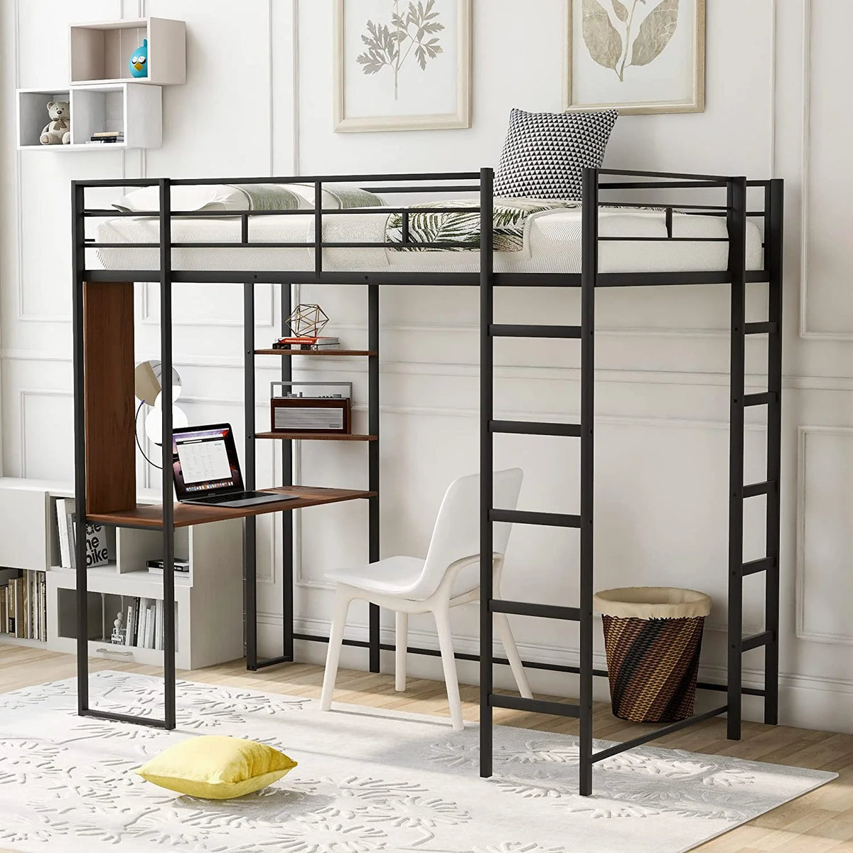 High Loft Bed with Desk and Shelves T774617