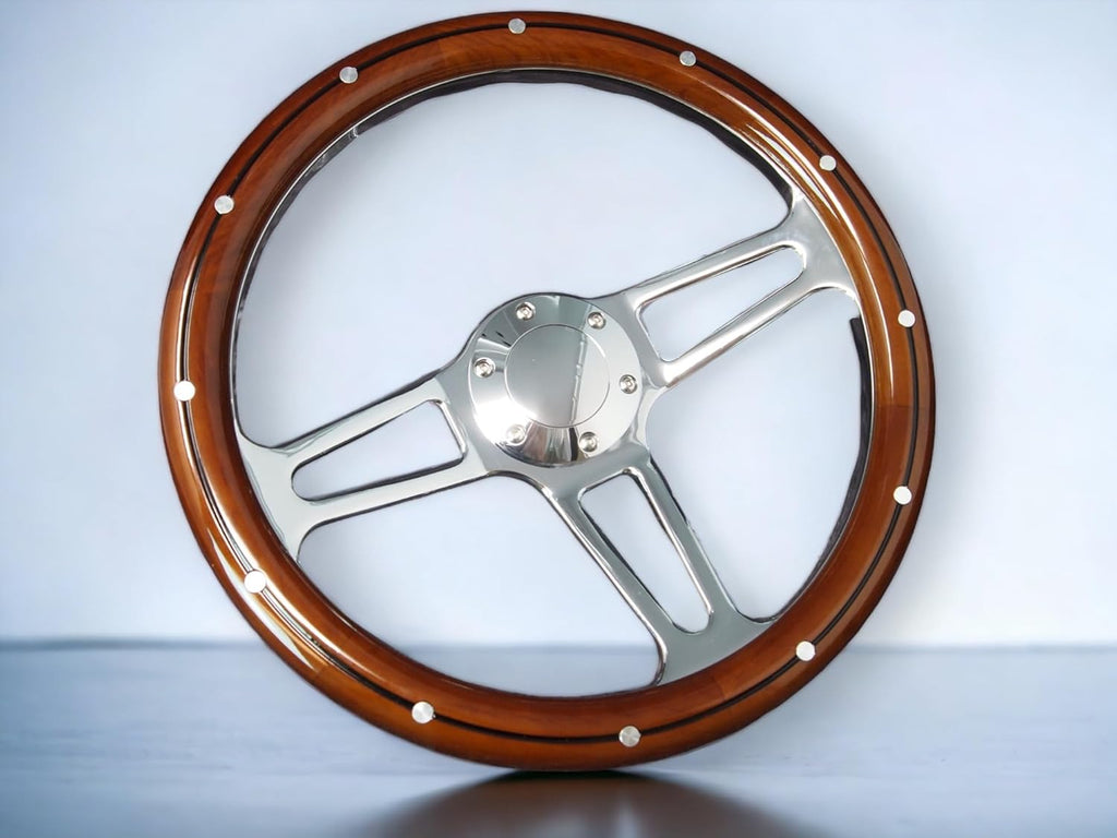 14" 350mm 3-Spoke Mahogany Wood Grain Steering Wheel V498