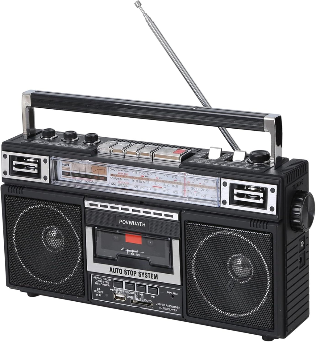 Portable Cassette Player Boombox AM/FM Radio Tape Player Recorder with Bluetooth Microphone B456