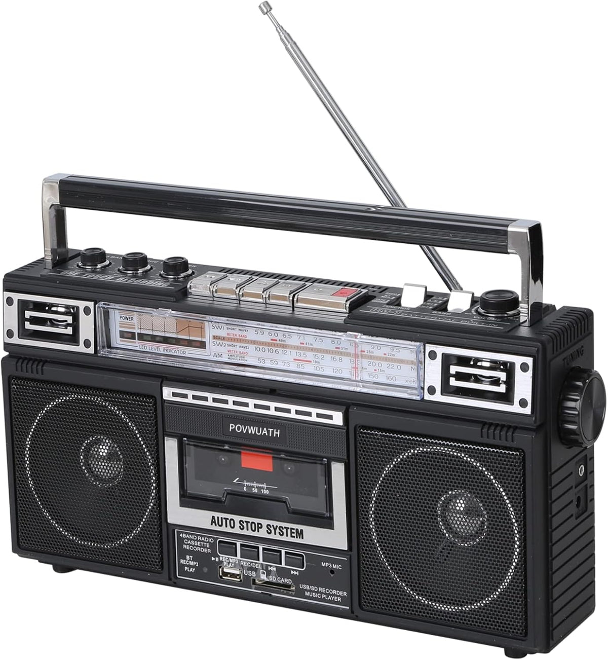 Portable Cassette Player Boombox AM/FM Radio Tape Player Recorder with Bluetooth Microphone B456