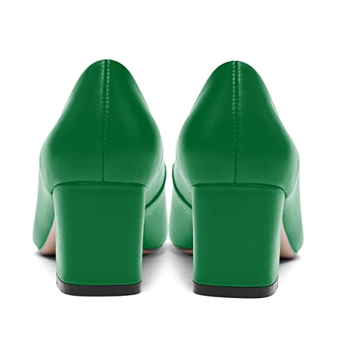 Matte Leather Round Toe Chunky Low Heel Pumps Shoes 2.2 Inch C697