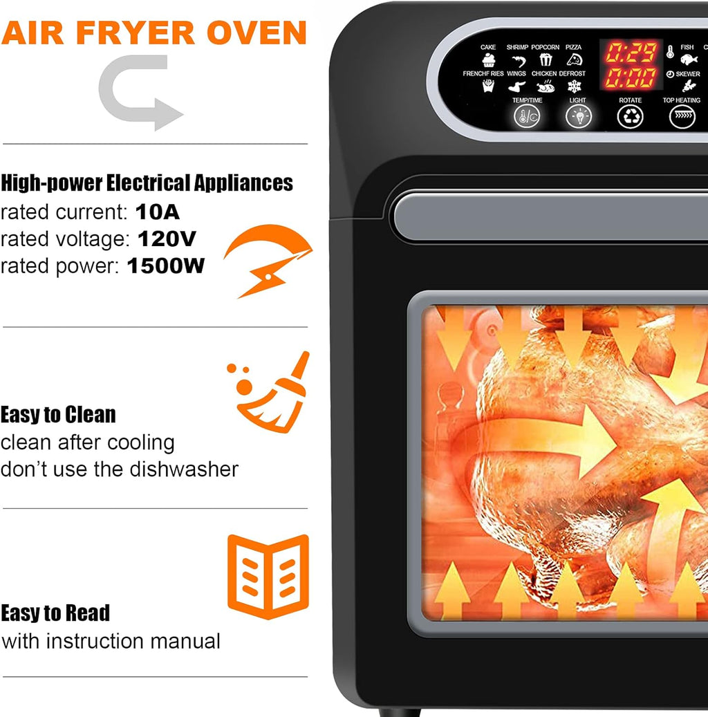 15.8qt 3-layer 16-in-1 Convection Air Fryer Toaster Oven with 6 Accessories, 1500W, Stainless Steel W388756