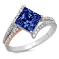 14k White Rose Gold Princess Cut Blue Simulated Tanzanite Ring Size 4 P579