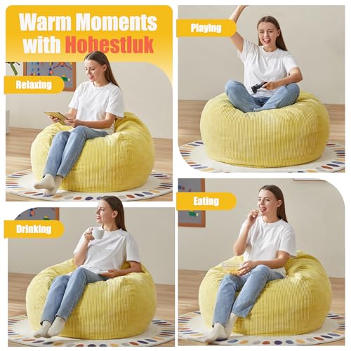 3.5FT Large Grey Bean Bag Chair with Filler and Removable Cover W574534