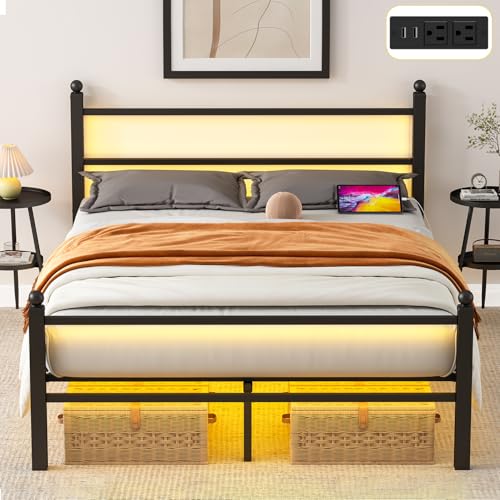 Black Metal Full Size Bed Frame with Headboard and Footboard B709