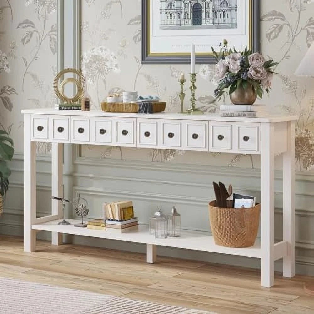60" Wood Console Table with 4 Drawers E502