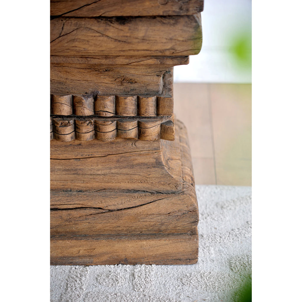 Organic Carved Wooden Pillar Stool D466387