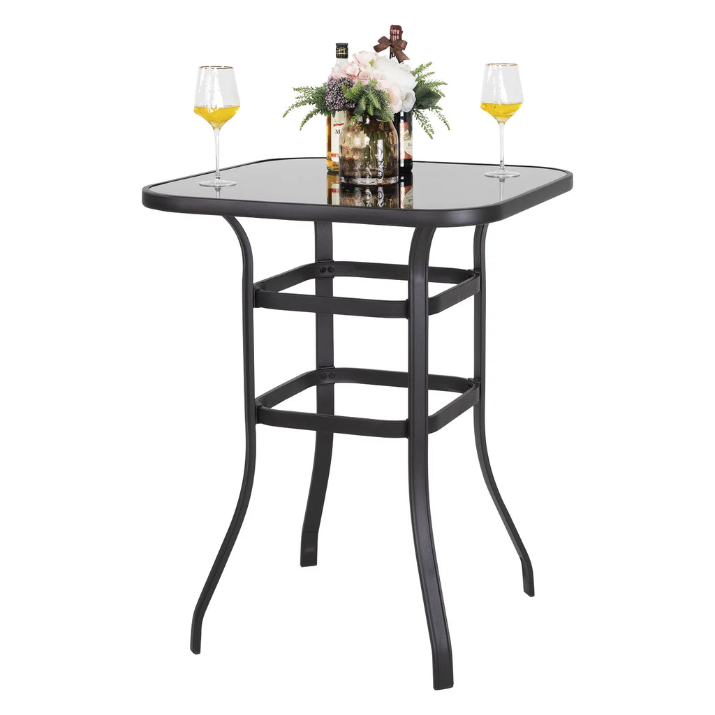 32 inch Outdoor Bar Height Bistro Table with Tempered Glass F431
