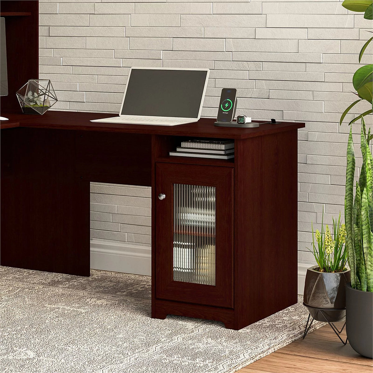 Modern Desk Return in Harvest Cherry Engineered Wood V191407
